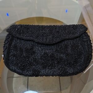 Vintage 1960s Walborg Black Beaded Evening Clutch